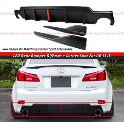 06-13 Lexus IS250 IS350 Matt Black LED Rear Bumper Diffuser + Side Spats