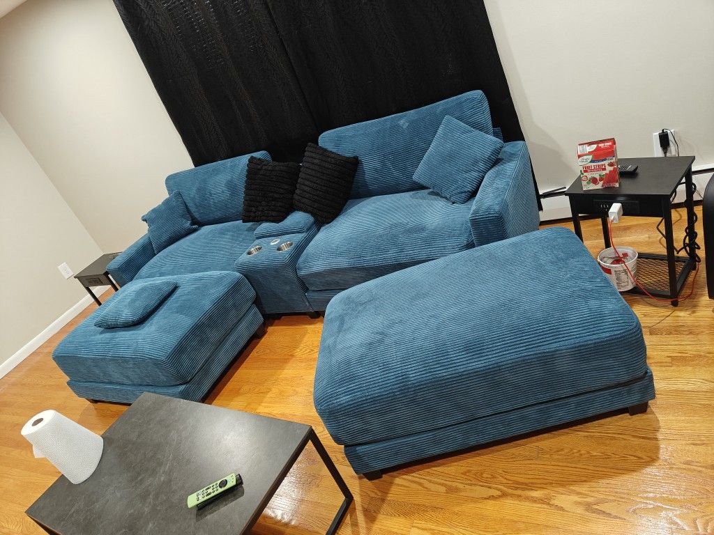 Oversized Loveseat With 2 Ottomans BLUE