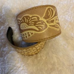 2 Wide Leather Bangle Bracelets 