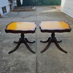 2 Large Vintage Pedestal End Tables 