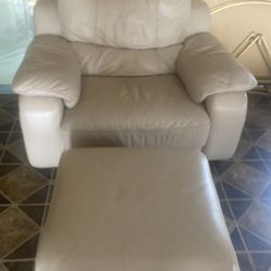 Beige Couch Chair With Ottoman