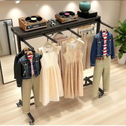 Black Clothing Racks with Removable 6/8 Arms Floor Standing Metal Garment Rack with Wheels Heavy Retail Display Racks Shirt Clothes Display Stand for