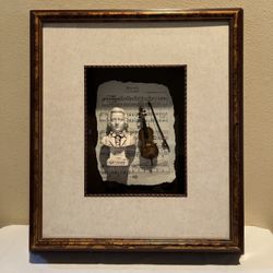 Shadow Box Features Mozart, Miniature Violin and Bow, and Sheet Music 18”H X 16”L