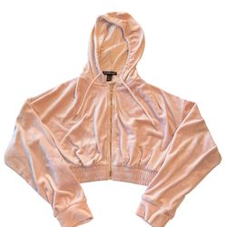 Charlotte Russe Pink Velour Cropped Jacket With Hood Zip Up Women's Medium EUC   Excellent used condition. Size medium. Super soft and cozy! Chest 17”