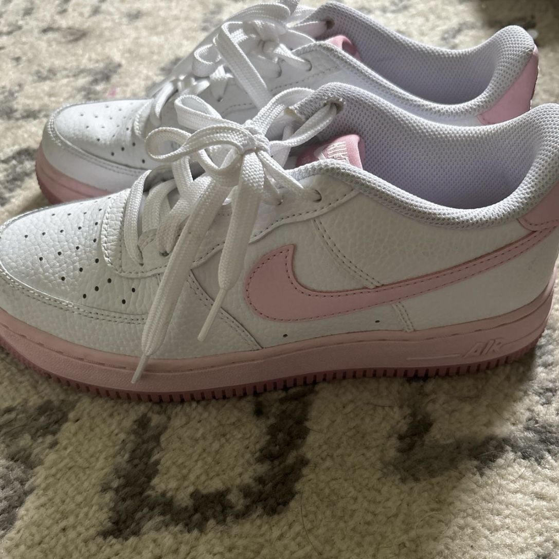 Nike Air Force One white/elemental pink, size 7 women or 5.5 youth