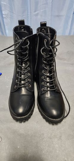 Sugar Oleen Black Combat Boots Women’s Size 8.5M – Lace-Up Side Zip