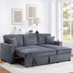 $380 . 2-P Convertible Sectional  Sleeper Sofa W/ Cupholder Sofa Storage & USB Ports  89”x 59”X36”H