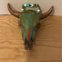 Faux handpainted bull skull 6” x 5”