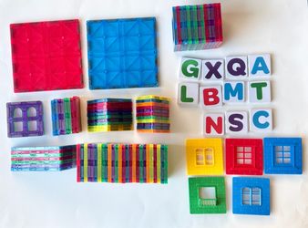 Playmags 96 Piece Magnetic Tiles Building Blocks Kids Toy Lot