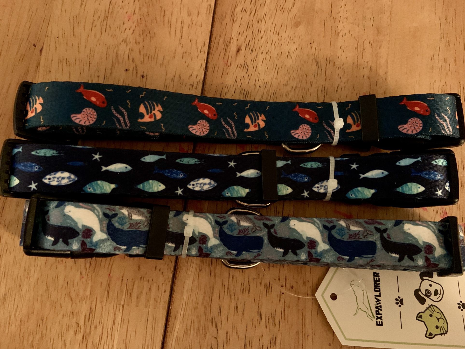 Fish And Whale Ocean Print Dog Collars-Set Of 3