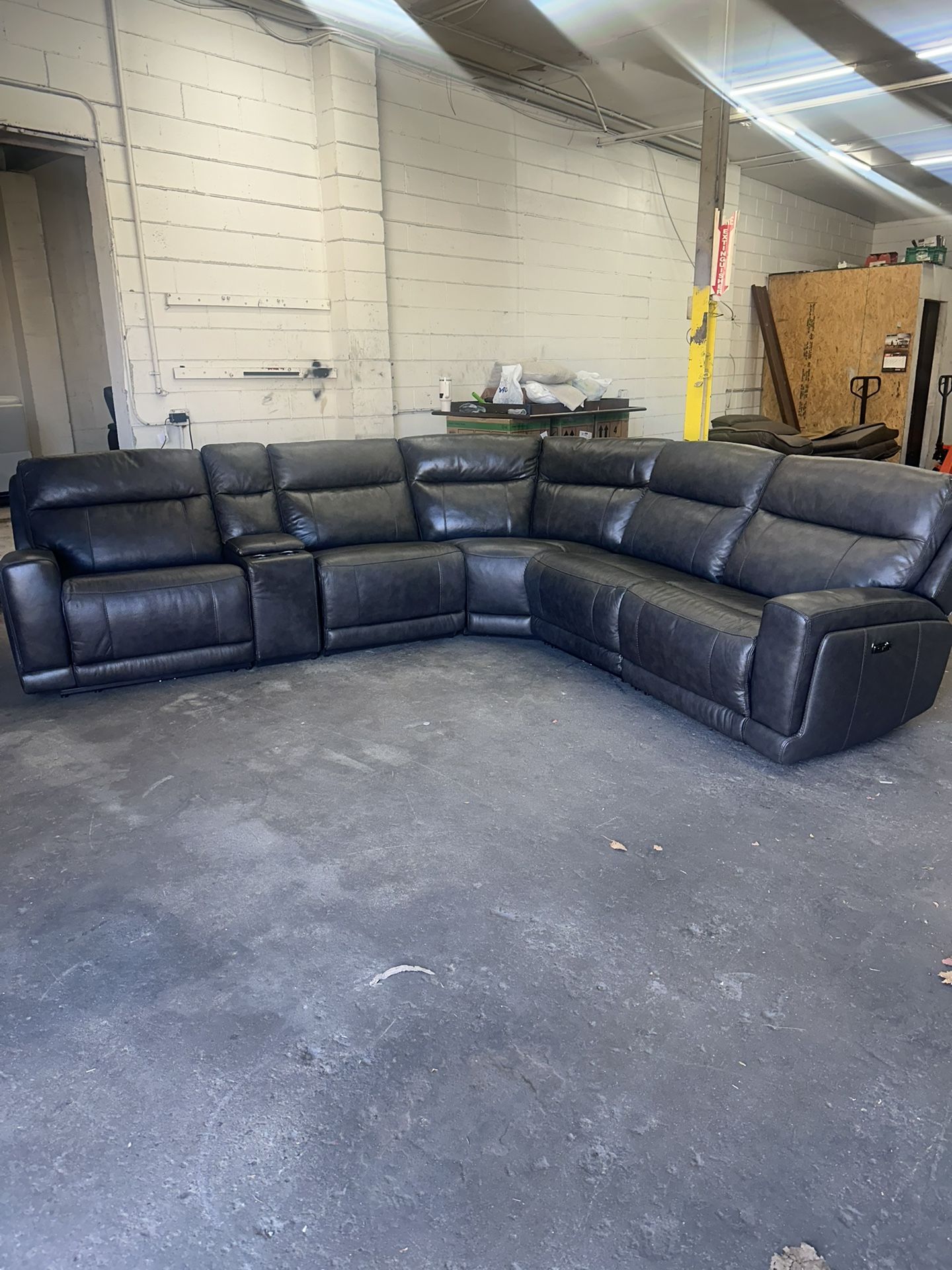 (Free Delivery) Lauretta Gray Leather Power Sectional Sofa Couch