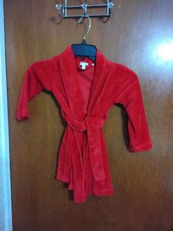 Kids Red Plush Bathrobe with Belt.  4T