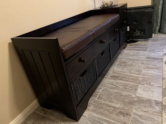 Mudroom Entryway Storage Bench Seat With Leather Cushion