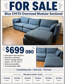 CHITA Oversized Modular Sectional Sofa + Storage Ottoman – Blue - $699 OBO