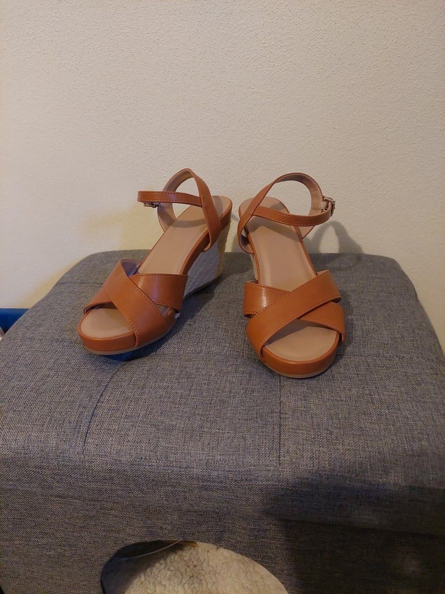 Brown Strappy Wedge Sandals