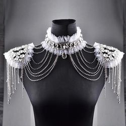 Rhinestone/Tulle Frills Bridal Shoulder Tassel, Glam Coverup for Strapless Dress 