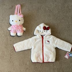 Brand New Hello Kitty Cozy Coat And Plushie Backpack 4T