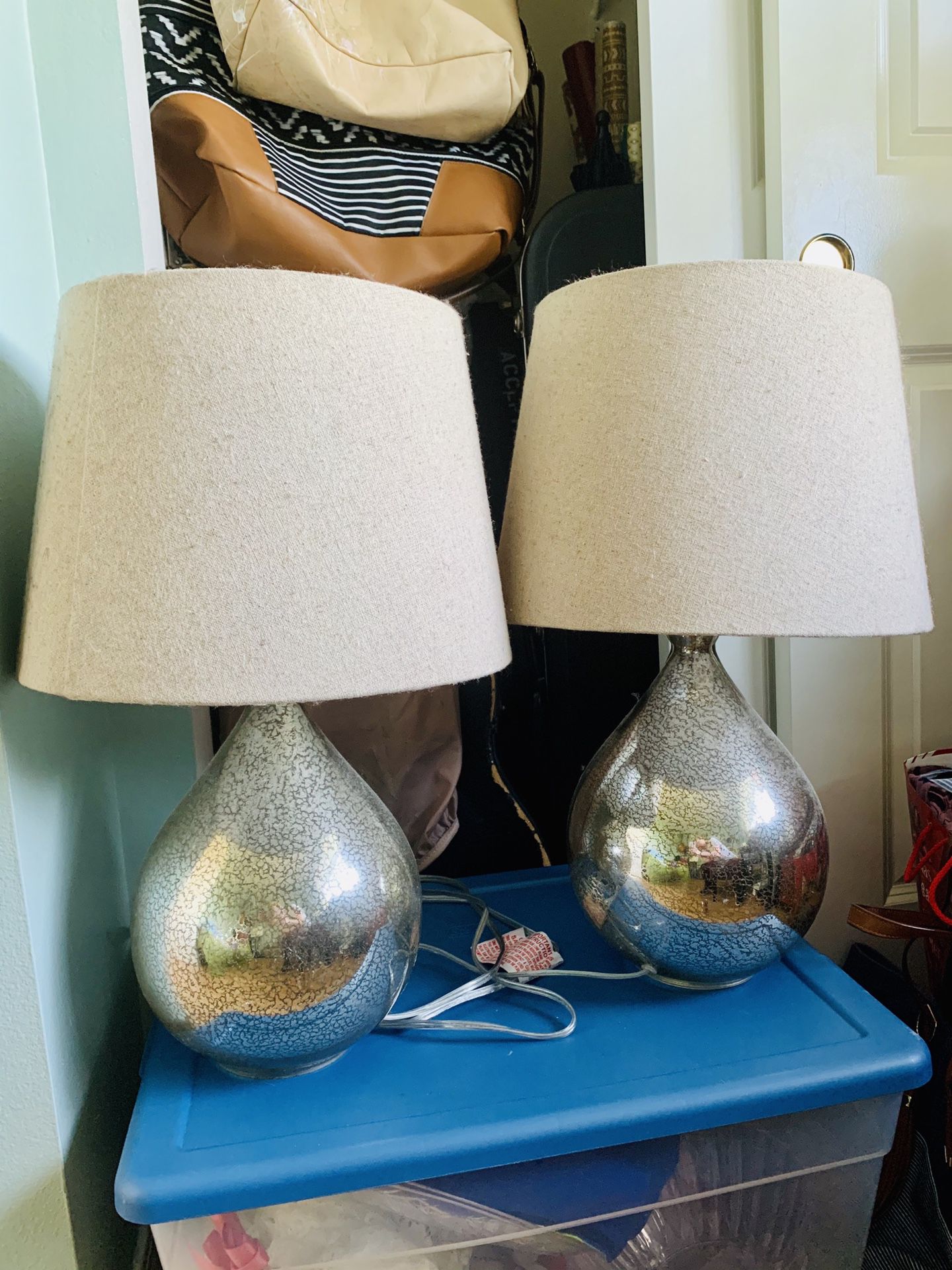 Matching pair of lamps with shades