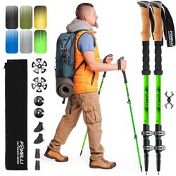 Foxelli Trekking Poles – Lightweight Collapsible Aircraft Grade Aluminum Hiking Poles With Cork Grips Quick Locks & All-Terrain Accessories – Pair Of 