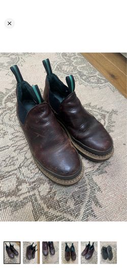 Georgia Giant Men’s Dark Brown Leather Work Boots with Green Pull Tabs Size 9.5