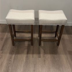 ERGOMASTER Bar Stools, 24 Inch Modern Saddle Stools, Rubber Wood, Khaki/Brown, Set of 2