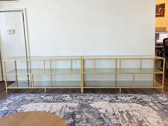 Two Brass TV Stands with Gold finish
