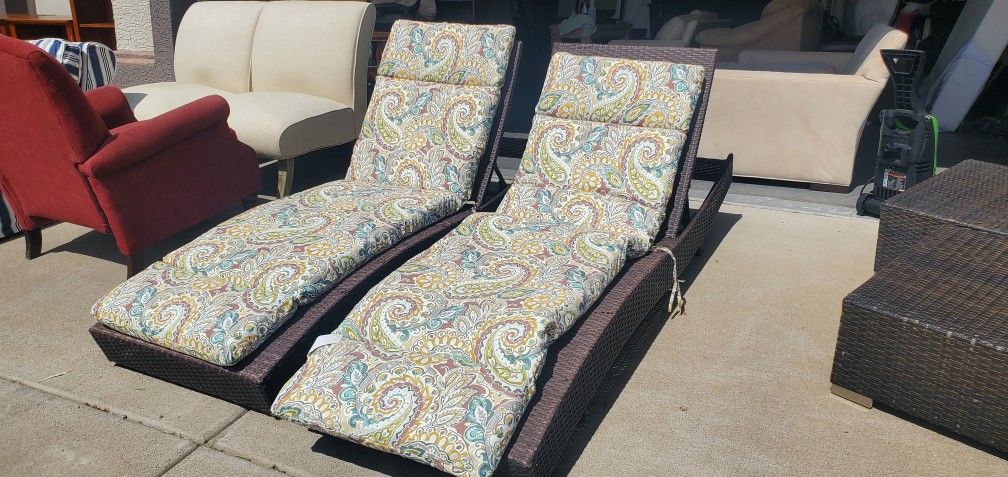 Two Outdoor Chaise Lounge Chairs With Cushions - Delivery Available 