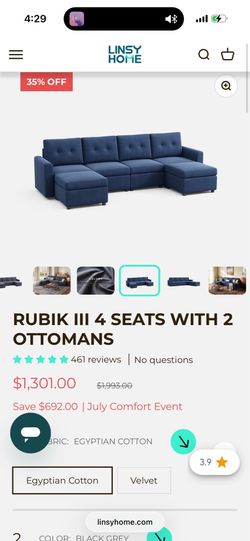 BLUE LINSY RUBIK III 6 SEATS WITH 1 OTTOMAN AND 4 PILLOWS