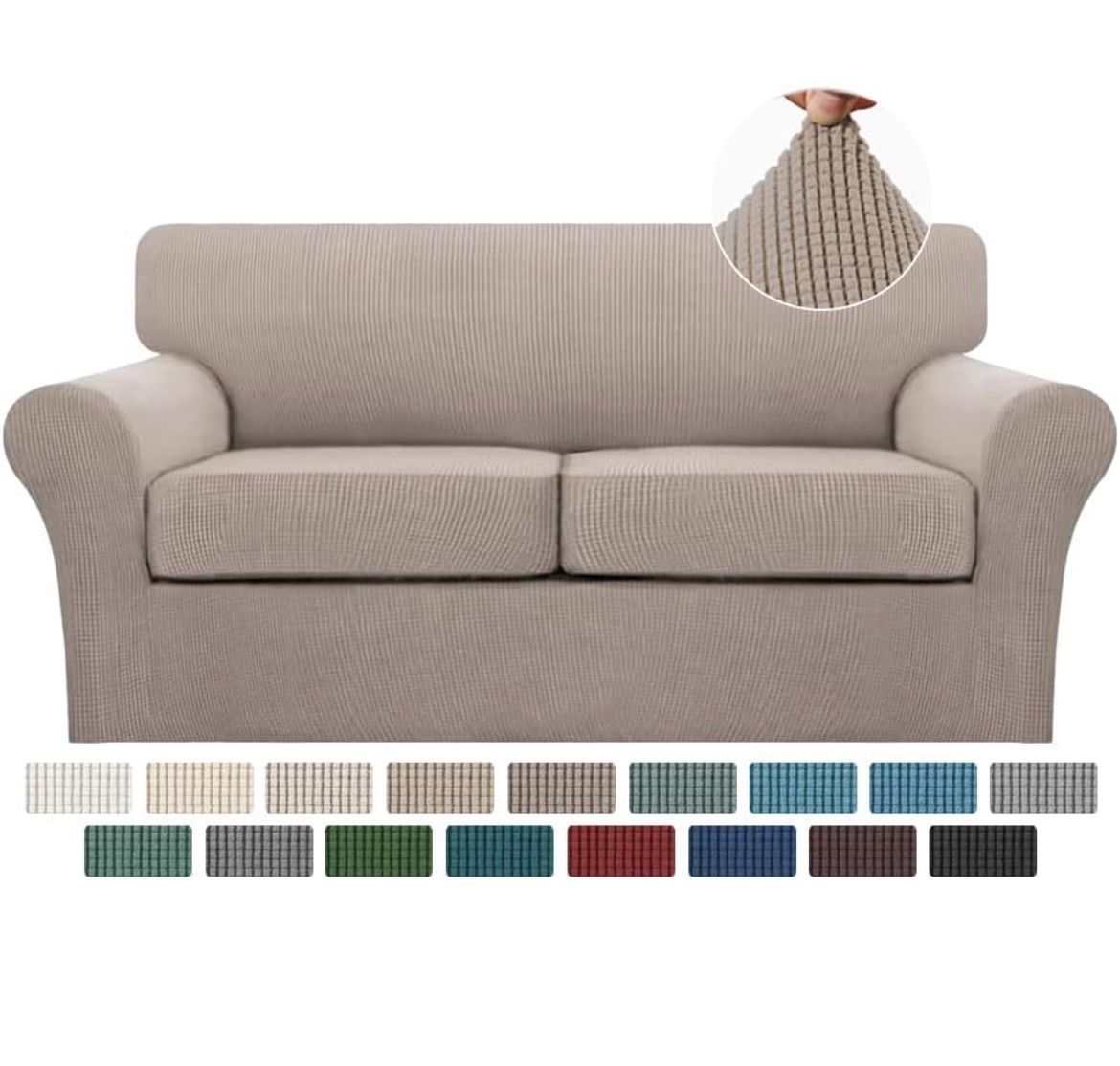 3 Piece Sofa Covers for 2 Cushion Couch Sofa Slipcover Soft Couch Cover