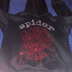 SPIDER hoodie Black/Red rhinestones