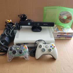 60 GB Xbox 360 With Kinect 2 Wired Controllers & 6 Games PLEASE READ DESCRIPTION