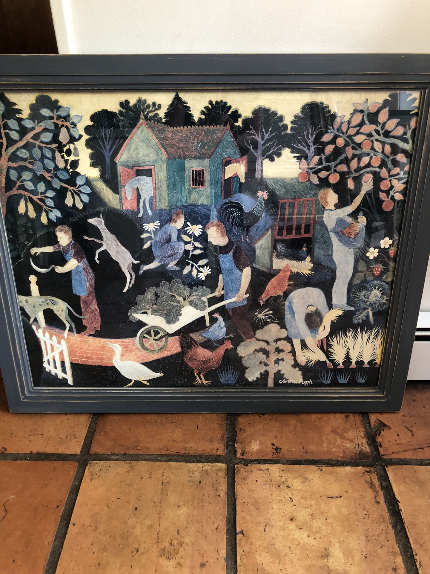 Folk Art Print By Well K Own Artist Anna Pugh In A Beautiful Wedgewood Blue Frame!