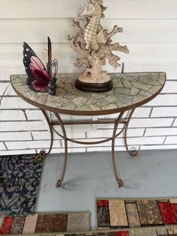 Heavy duty iron and rock console table 3 ft long 30” high