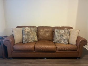 Brown Leather 3-Seat Sofabed with Nailhead Trim