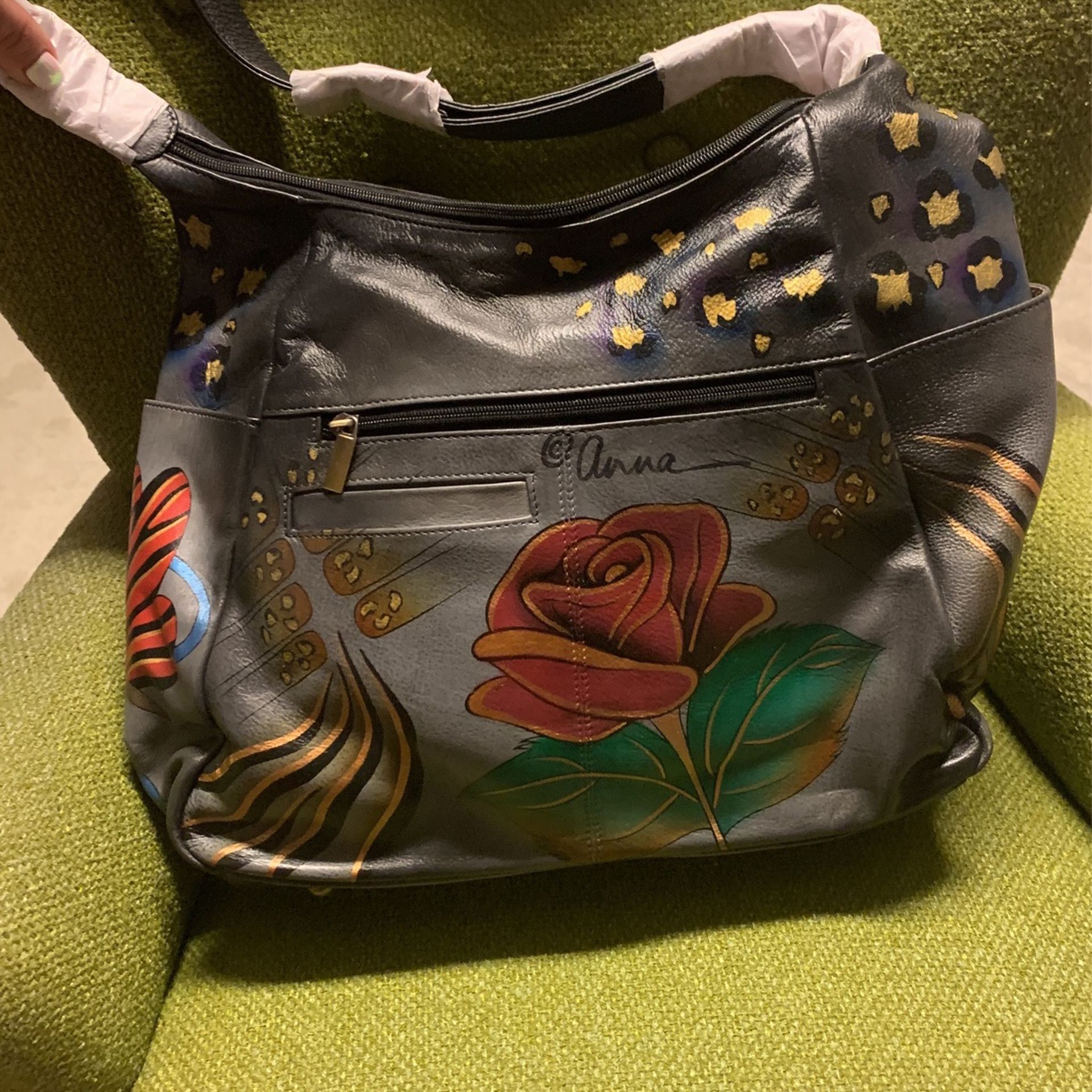 Hand Painted Leather Handbag By Anna