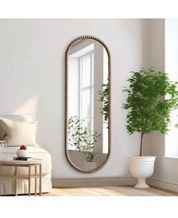New Antique Gold Full Length Mirror Oval Full Body Wall Mirror Baroque Beaded Mirrors Gold Metal Fra