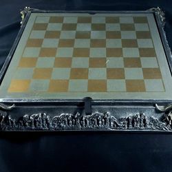 Medieval Chess Set Dragon Heads, Carved Chessboard - Complete