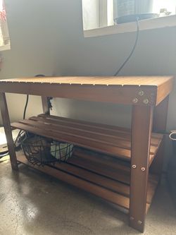 Wood Entryway Bench with Shoe Shelves
