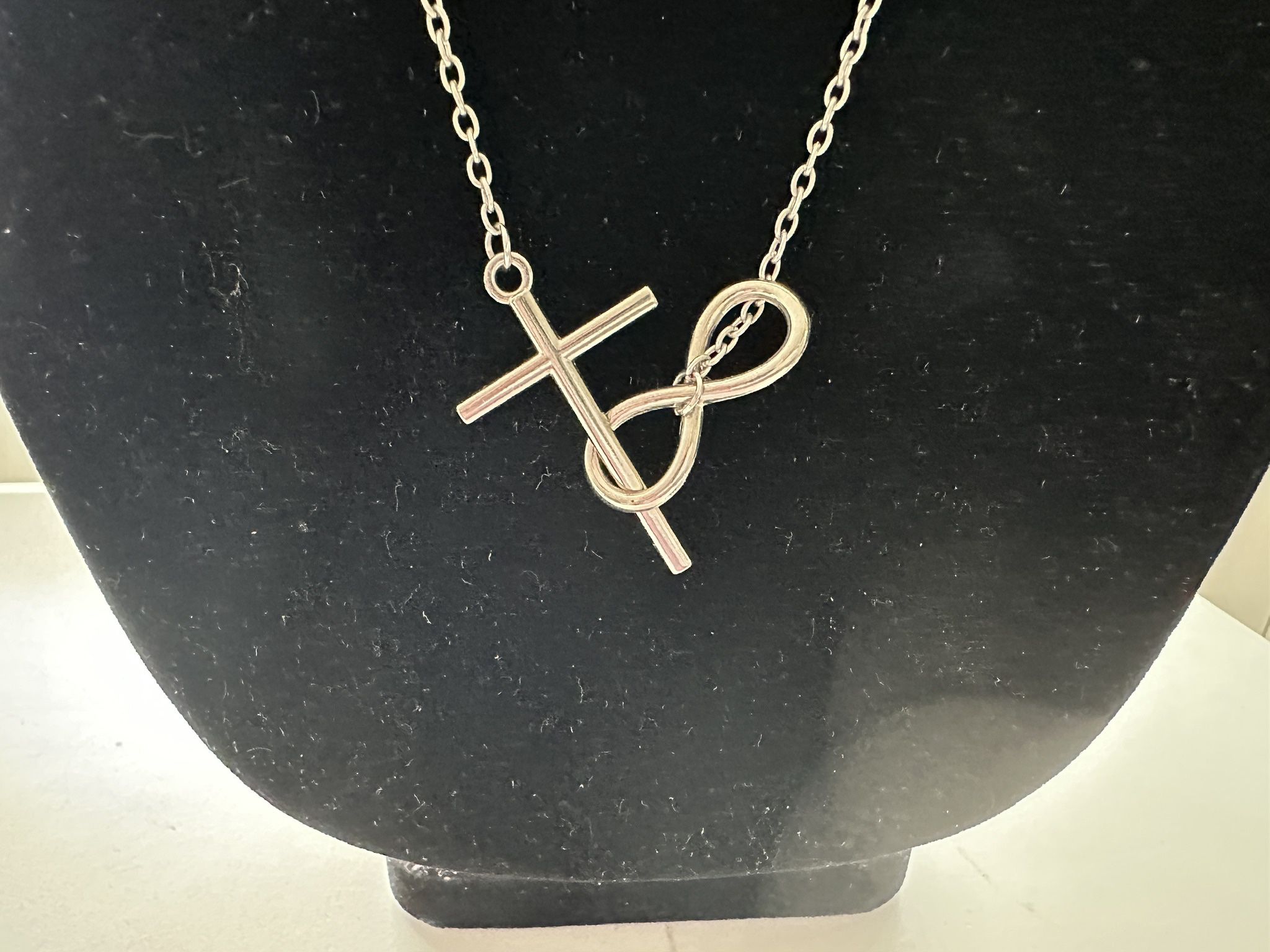 Silver Cross And Infinity Necklace 