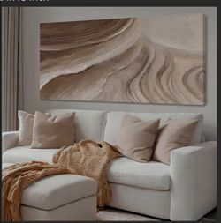Beige Brown Wave Canvas Wall Art Living Room Decor 24x48 Inch