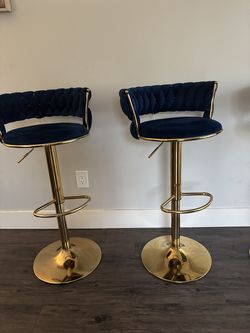 MOVING SALE! 3 Luxury Navy Blue Velvet Gold Bar Stools – $75