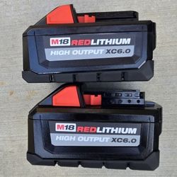 Milwaukee 18v Batteries 6.0 Amp High Output Brand New Price For Both 