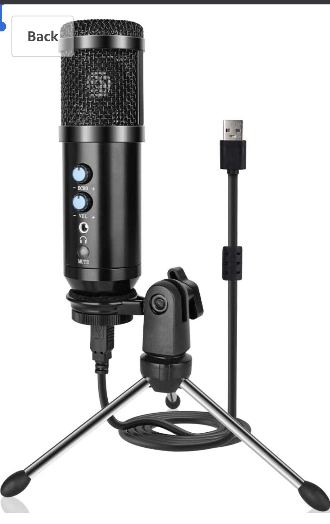 USB Microphone, Metal Condenser Recording Microphone for Laptop MAC or Windows Cardioid Studio Recording Vocals, Voice Overs,Streaming Broadcast and