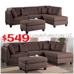 New brown chocolate sofa sectional with ottoman