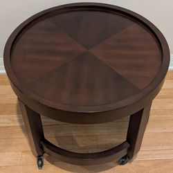 Round Modern Rolling Wood  Accent Table