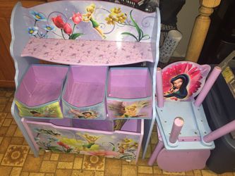 Tinkerbell organizer shelf, 2 chairs and toy chest