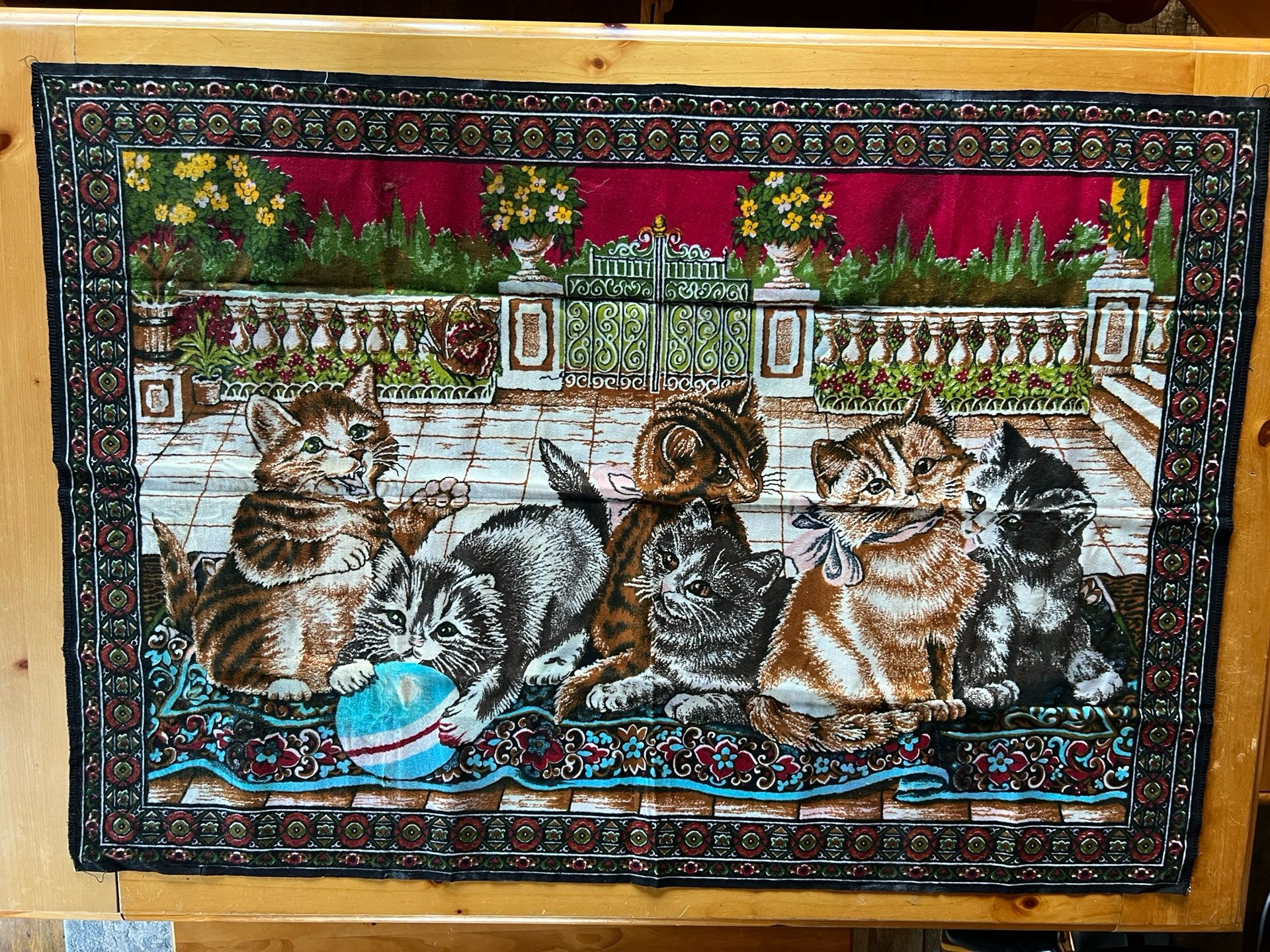 Vintage Large Playful Kitty Cat Kitten Wall Hanging 36 X 56