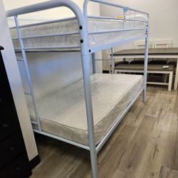 Twin Over Twin Bunk Bed With Mattress 