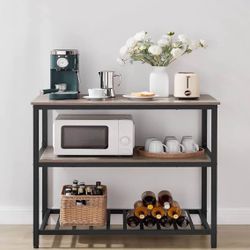 Kitchen Island with 3 Shelves, 39.4 Inches Width Kitchen Shelf with Large Worktop, Stable Steel Structure, Industrial, Easy to Assemble, G