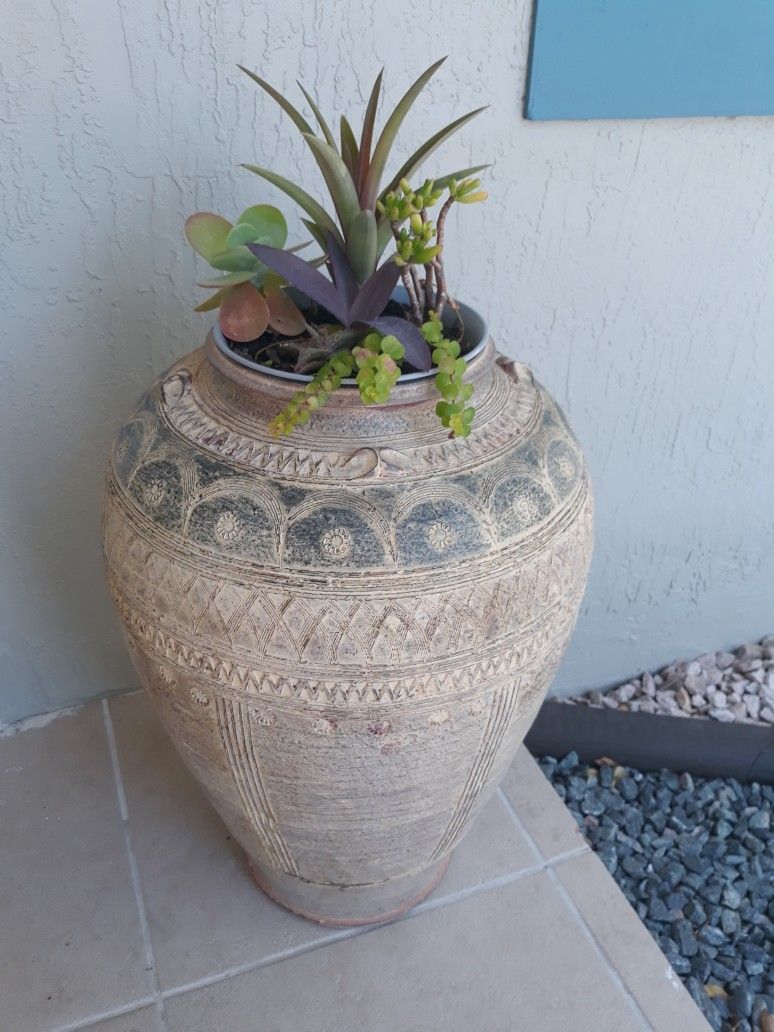 Large Indian Planter Pot With Natural Succulents Plants